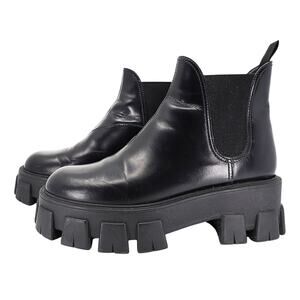PRADA Leather Chelsea Boots - Black - 38
